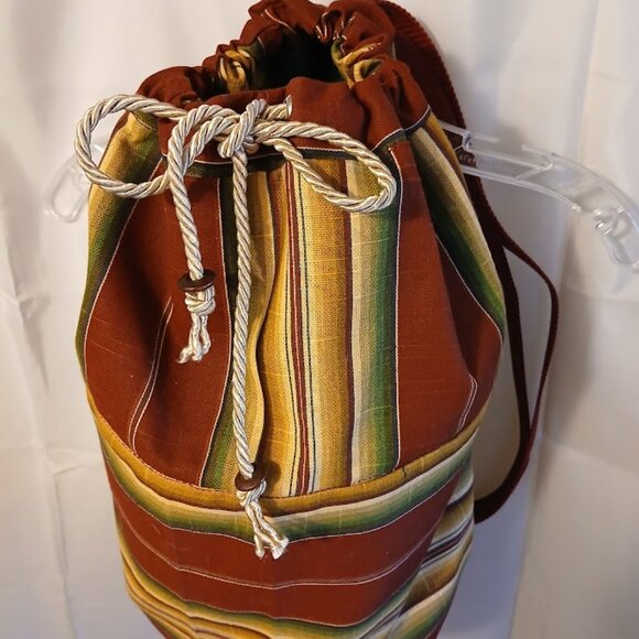 New Southwestern Cowgirl Bucket Tote Sling Bag Sarape Stripe Burgundy Olive Tan - Picture 5 of 10